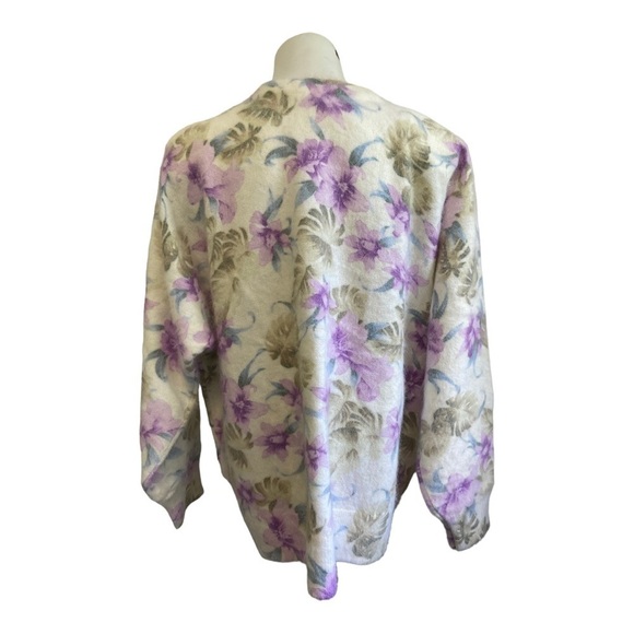 Lee Sands Women’s Orchid and Monstera Print Angora Cardigan Sweater Size 1X NWOT - Picture 3 of 14